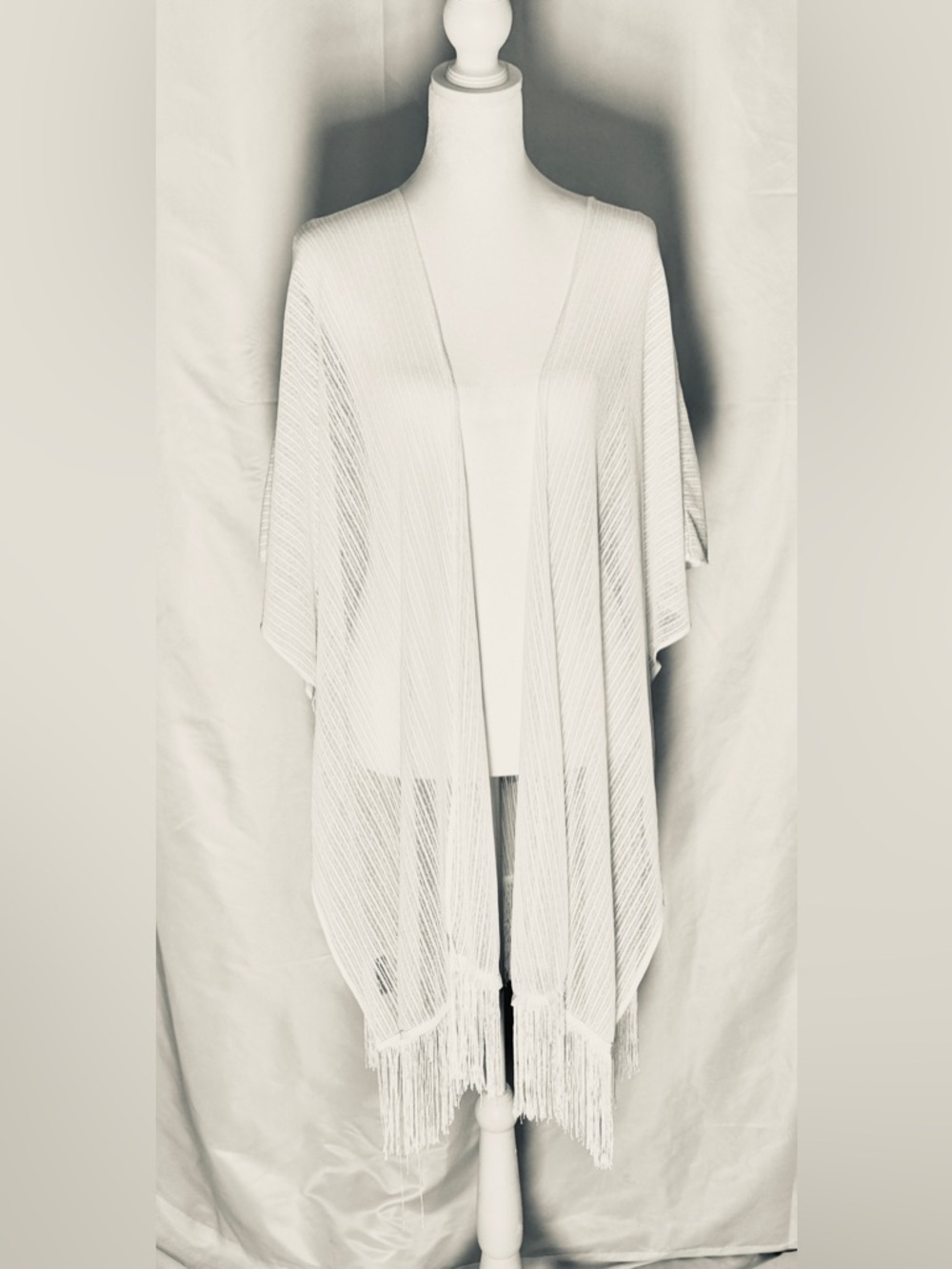 Source Unknown Cream Fringe Draped Cape